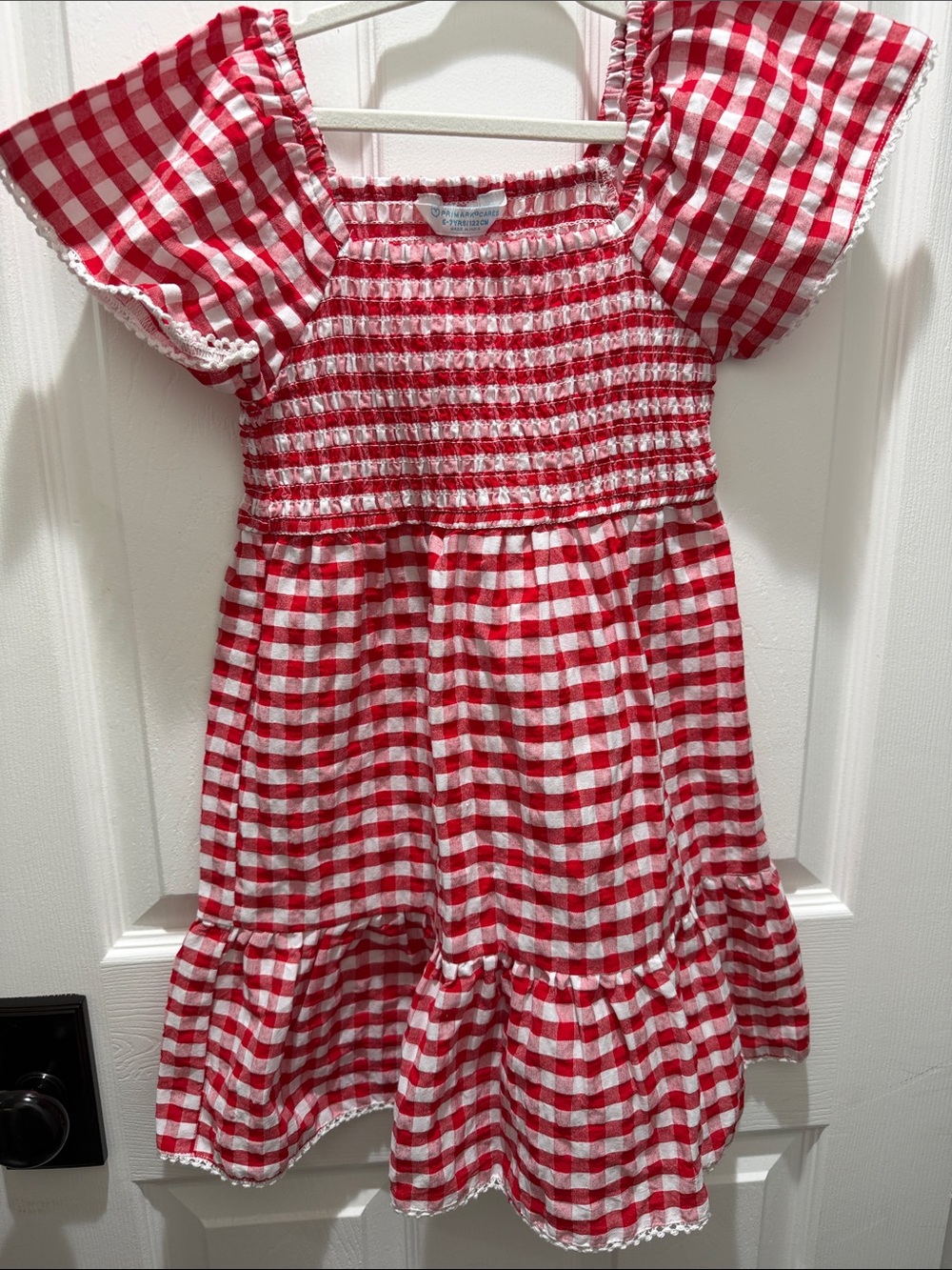 Primark Red and White Gingham Smocked Flutter Dress